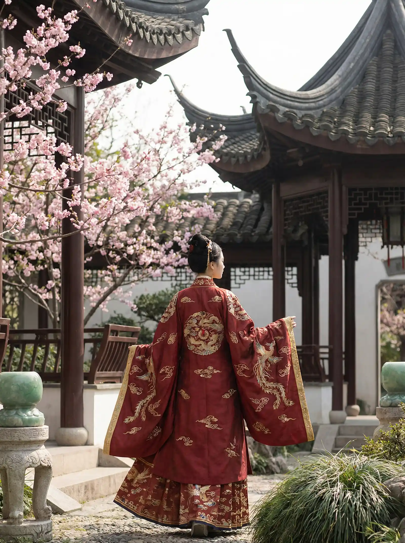 star-297 明制汉服红色凤凰刺绣